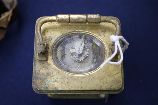 A gilt brass carriage clock by Henri Jacot, in leather travelling case, (a.f.)